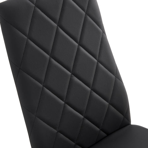 Diamond Shaped PU Leather Twill Backrest Armless Dining Chair with Metal Legs, Black, Set of 4