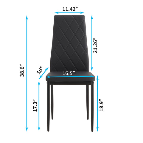 Diamond Shaped PU Leather Twill Backrest Armless Dining Chair with Metal Legs, Black, Set of 4