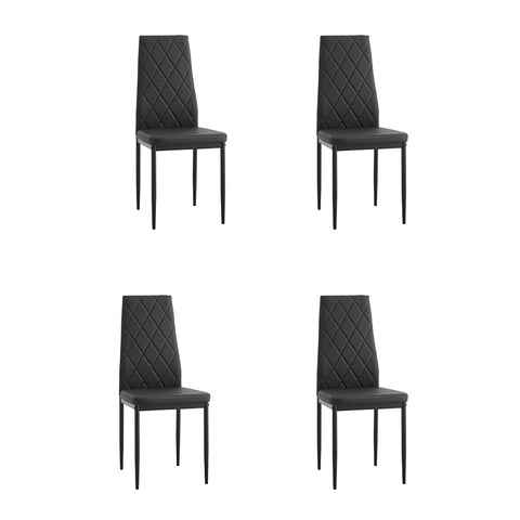 Diamond Shaped PU Leather Twill Backrest Armless Dining Chair with Metal Legs, Black, Set of 4