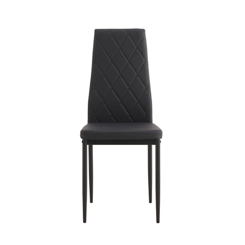 Diamond Shaped PU Leather Twill Backrest Armless Dining Chair with Metal Legs, Black, Set of 4