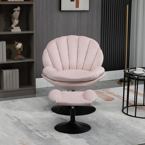 Adjustable Height Shell-Shaped Swivel Leisure Chair with Ottoman, Pink