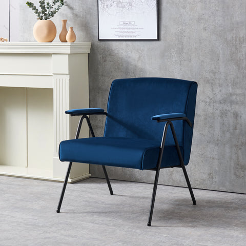 Textile Cloth Leisure Chair with Black Metal Frame, Blue