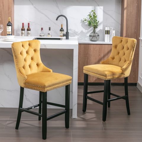 Leisure Style Velvet Upholstered Bar Stools, Gold, Set of 2