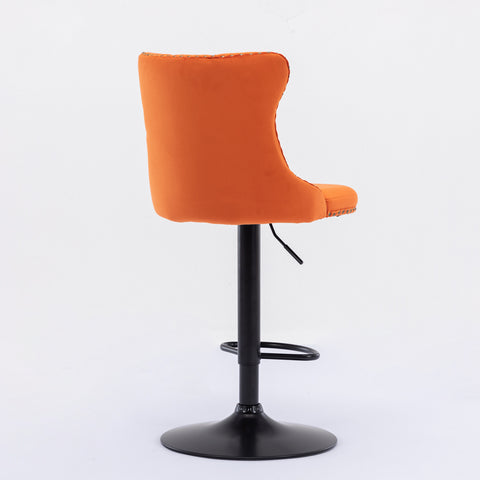 Swivel Velvet Barstools Adjustable Seat Height from 25-33'', Orange, Set of 2