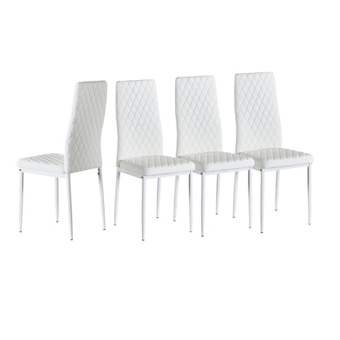 Minimalist PU Leather Sprayed Diamond Grid Pattern Dining Chair, White, Set of 6