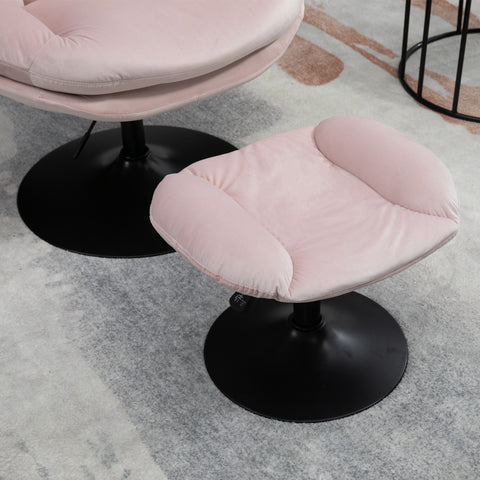 Adjustable Height Shell-Shaped Swivel Leisure Chair with Ottoman, Pink