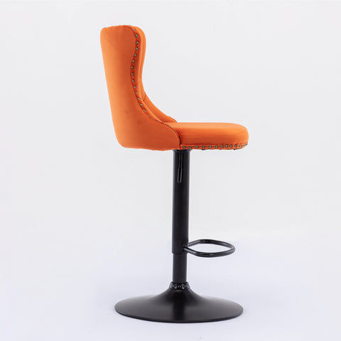 Swivel Velvet Barstools Adjustable Seat Height from 25-33'', Orange, Set of 2