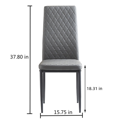 Minimalist PU Leather Sprayed Diamond Grid Pattern Dining Chair, Light Gray, Set of 4