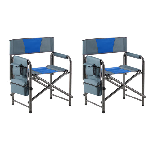 Lightweight Oversized Folding Outdoor Chair with Side Storage Pockets, Blue&Gray, Set of 2