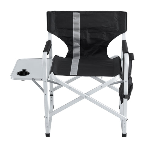 Padded Folding Outdoor Chair with Side Table and Storage Pockets, Black & Grey