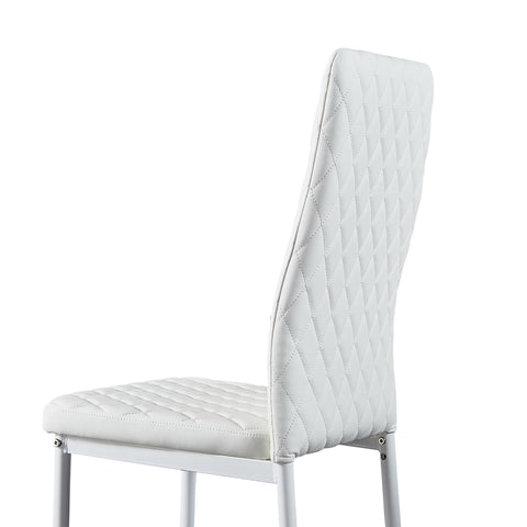 Minimalist PU Leather Sprayed Diamond Grid Pattern Dining Chair, White, Set of 6