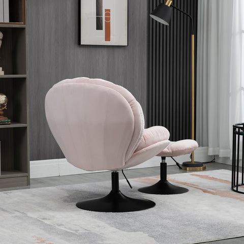 Adjustable Height Shell-Shaped Swivel Leisure Chair with Ottoman, Pink