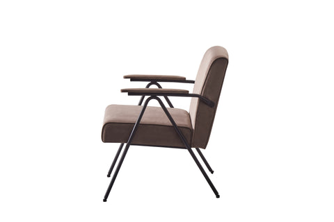 Textile Cloth Leisure Chair with Black Metal Frame, Brown