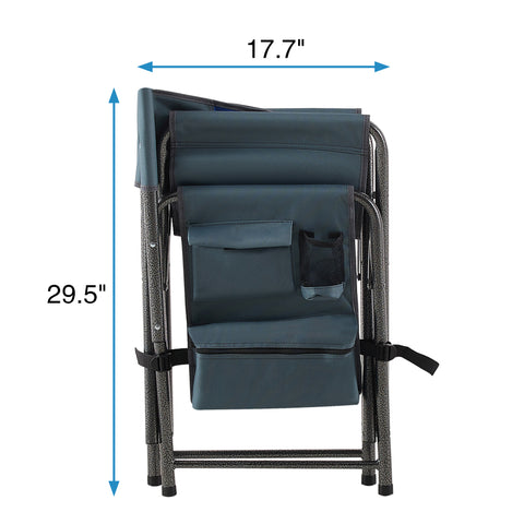 Lightweight Oversized Folding Outdoor Chair with Side Storage Pockets, Blue&Gray, Set of 2