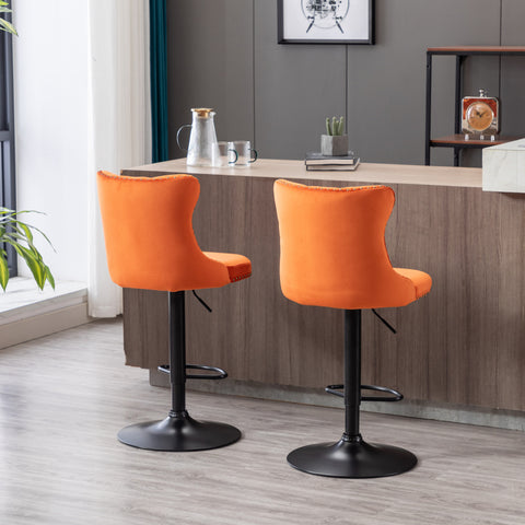 Swivel Velvet Barstools Adjustable Seat Height from 25-33'', Orange, Set of 2