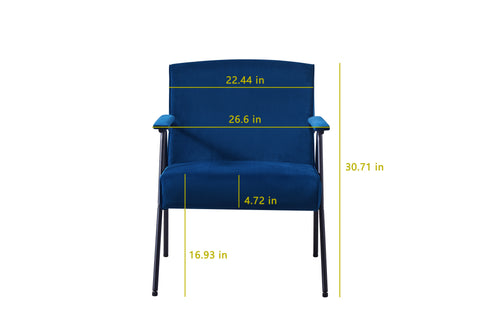 Textile Cloth Leisure Chair with Black Metal Frame, Blue