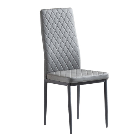 Minimalist PU Leather Sprayed Diamond Grid Pattern Dining Chair, Light Gray, Set of 6