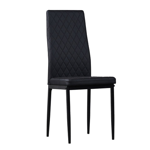 Minimalist PU Leather Sprayed Diamond Grid Pattern Dining Chair, Black, Set of 6