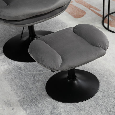 Adjustable Height Shell-Shaped Swivel Leisure Chair with Ottoman, Gray