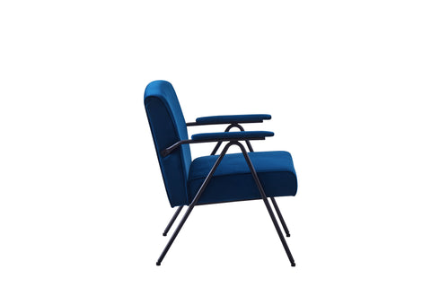 Textile Cloth Leisure Chair with Black Metal Frame, Blue