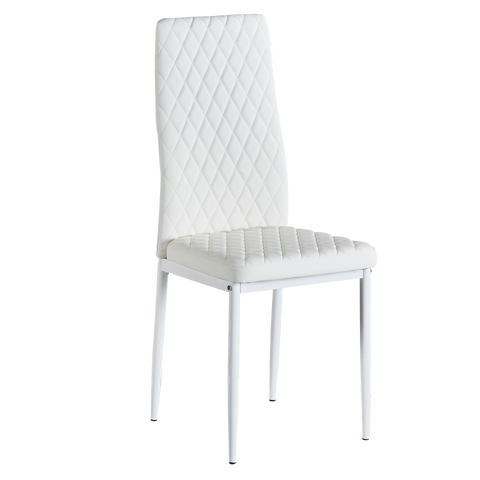 Minimalist PU Leather Sprayed Diamond Grid Pattern Dining Chair, White, Set of 6