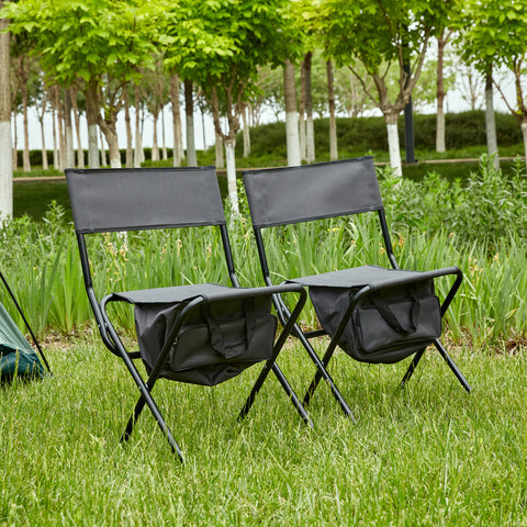 Folding Outdoor Chair with Storage Bag, Gray, Set of 2