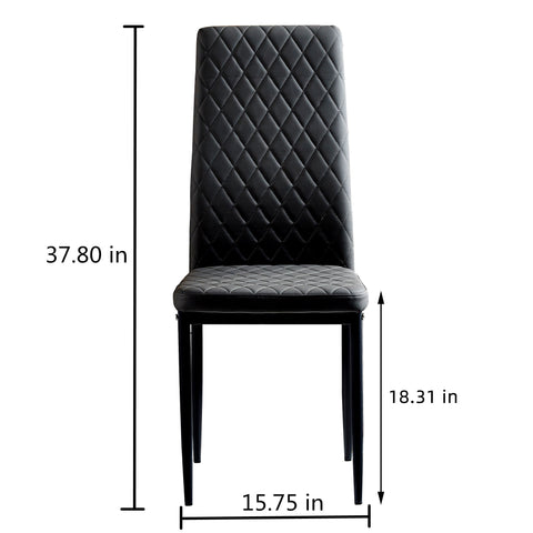 Minimalist PU Leather Sprayed Diamond Grid Pattern Dining Chair, Black, Set of 4