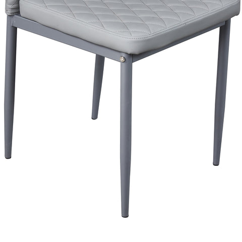 Minimalist PU Leather Sprayed Diamond Grid Pattern Dining Chair, Light Gray, Set of 6