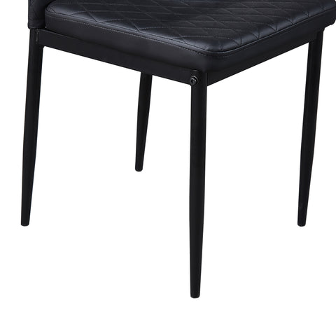 Minimalist PU Leather Sprayed Diamond Grid Pattern Dining Chair, Black, Set of 4