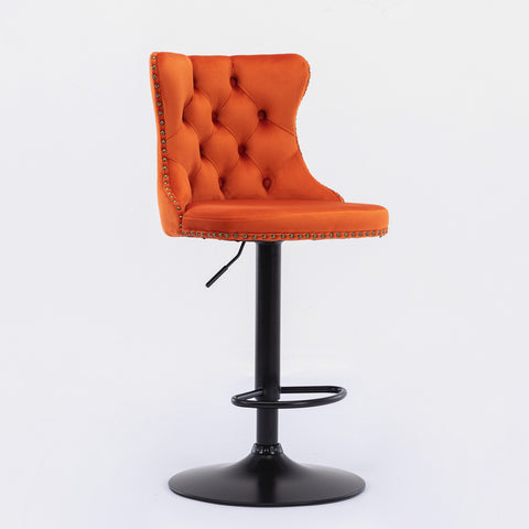 Swivel Velvet Barstools Adjustable Seat Height from 25-33'', Orange, Set of 2