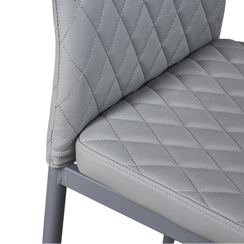 Minimalist PU Leather Sprayed Diamond Grid Pattern Dining Chair, Light Gray, Set of 6