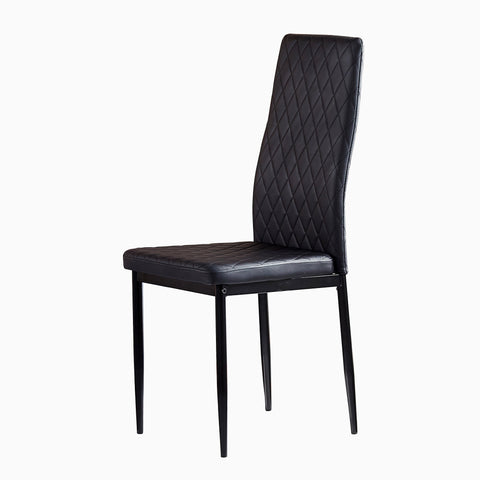 Minimalist PU Leather Sprayed Diamond Grid Pattern Dining Chair, Black, Set of 6