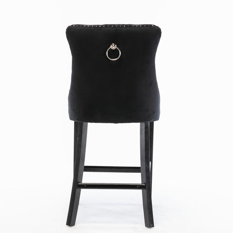 Leisure Style Velvet Upholstered Bar Stools, Black, Set of 2