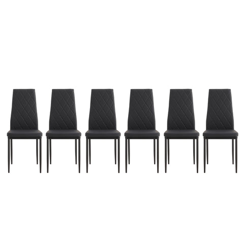 Diamond Shaped PU Leather Twill Backrest Armless Dining Chair with Metal Legs, Black, Set of 6