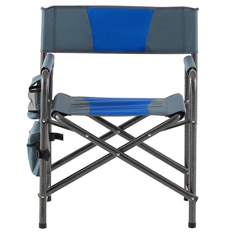 Lightweight Oversized Folding Outdoor Chair with Side Storage Pockets, Blue&Gray, Set of 2