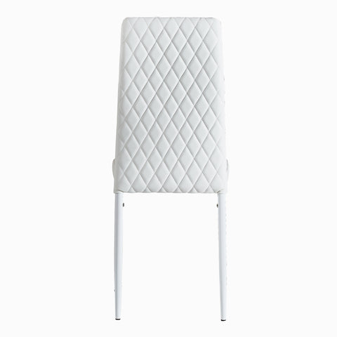 Minimalist PU Leather Sprayed Diamond Grid Pattern Dining Chair, White, Set of 6