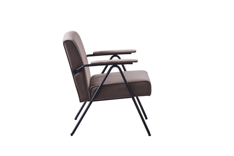 Textile Cloth Leisure Chair with Black Metal Frame, Brown