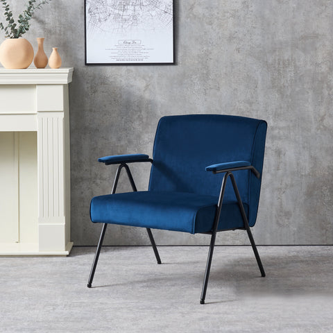 Textile Cloth Leisure Chair with Black Metal Frame, Blue