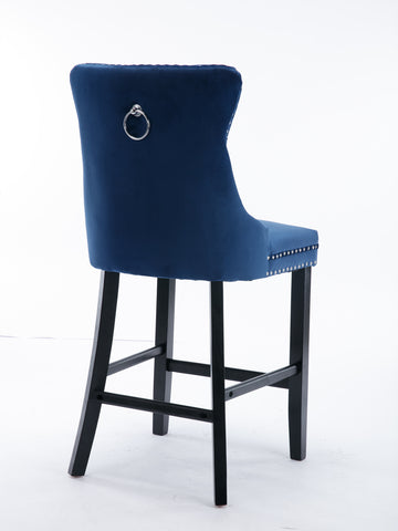 Leisure Style Velvet Upholstered Bar Stools, Blue, Set of 2