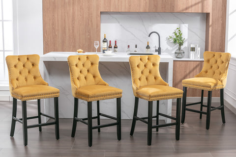 Leisure Style Velvet Upholstered Bar Stools, Gold, Set of 2