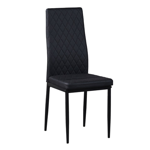 Minimalist PU Leather Sprayed Diamond Grid Pattern Dining Chair, Black, Set of 6