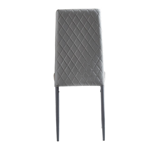 Minimalist PU Leather Sprayed Diamond Grid Pattern Dining Chair, Light Gray, Set of 6