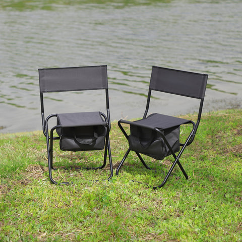 Folding Outdoor Chair with Storage Bag, Gray, Set of 2