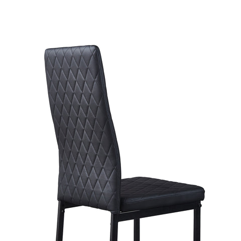 Minimalist PU Leather Sprayed Diamond Grid Pattern Dining Chair, Black, Set of 6