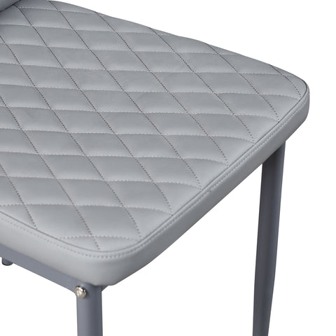 Minimalist PU Leather Sprayed Diamond Grid Pattern Dining Chair, Light Gray, Set of 6