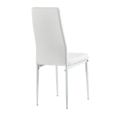 Minimalist PU Leather Sprayed Diamond Grid Pattern Dining Chair, White, Set of 6