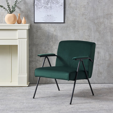 Textile Cloth Leisure Chair with Black Metal Frame, Green