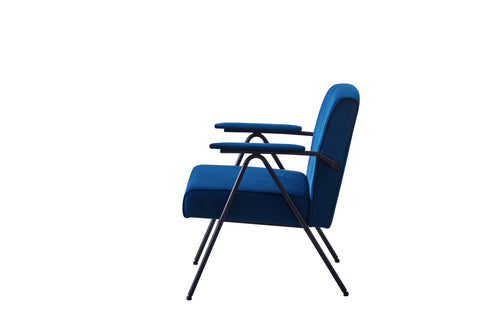 Textile Cloth Leisure Chair with Black Metal Frame, Blue