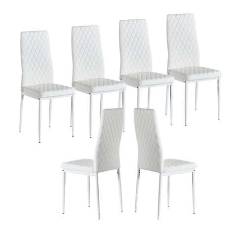 Minimalist PU Leather Sprayed Diamond Grid Pattern Dining Chair, White, Set of 4