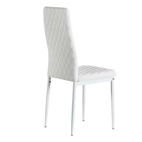 Minimalist PU Leather Sprayed Diamond Grid Pattern Dining Chair, White, Set of 6